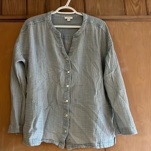 J. Jill (Pure Jill) cotton gauze v-neck button down shirt (Blue)